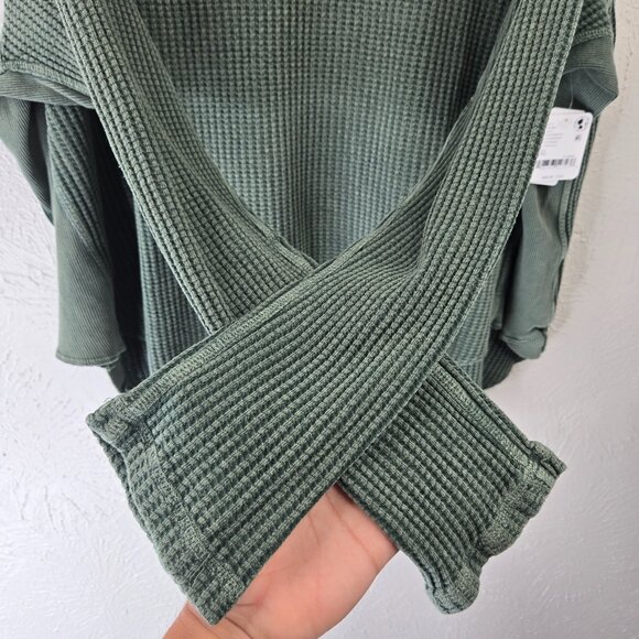 Free People One Blake Thermal Shirt XL Green Oversized Relaxed Streetwear Top - Picture 5 of 14